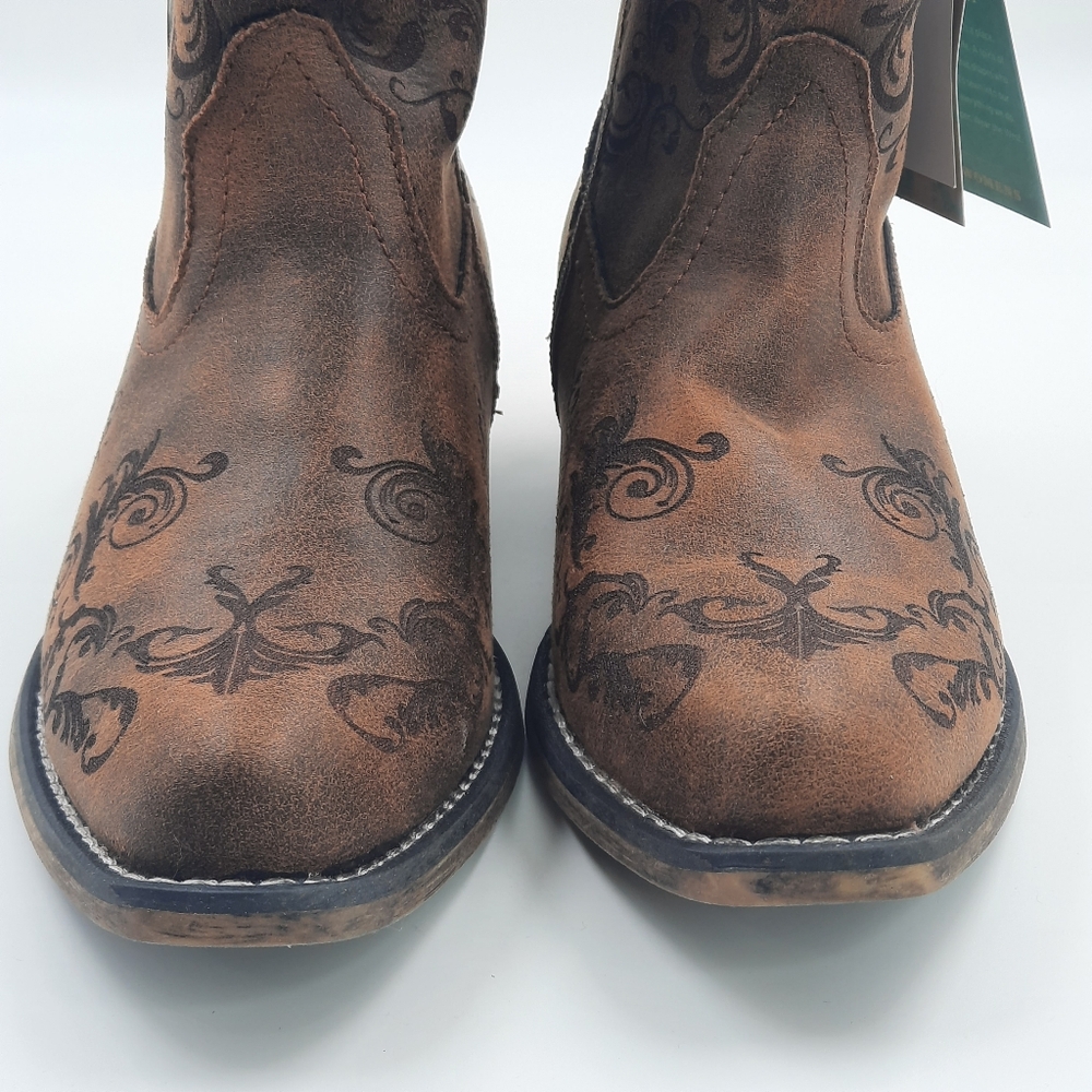 ROPER Vegan Leather Western Boots NWT New Cowgirl Western Cowboy Cognac 6 Design - Picture 3 of 11